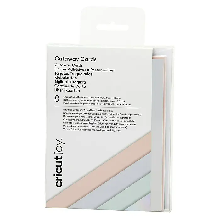 Cricut Joy Klebekarten-Set Cutaway Karte mit Kuvert - 8 -tlg., Pastell, 14 x 10,8 cm - Cricut Joy Cutaway Cards Packung für kreative Kartenprojekte. Ideal zum Basteln von individuellen Grußkarten und Einladungen mit dem Cricut Joy.