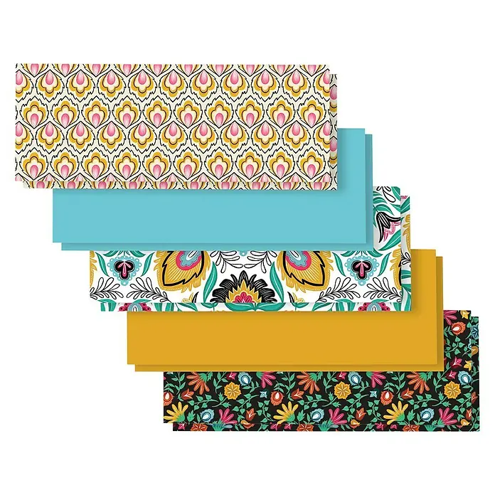 Cricut Joy Papier Deluxe Paper - 10 Stk., By Design, 30 x 11,5 cm, Cricut Schneideplotter - Mehrfarbiges Karten-Set mit verschiedenen Mustern, darunter Blumenmuster und abstrakte Designs, ideal für Briefe oder Einladungen.