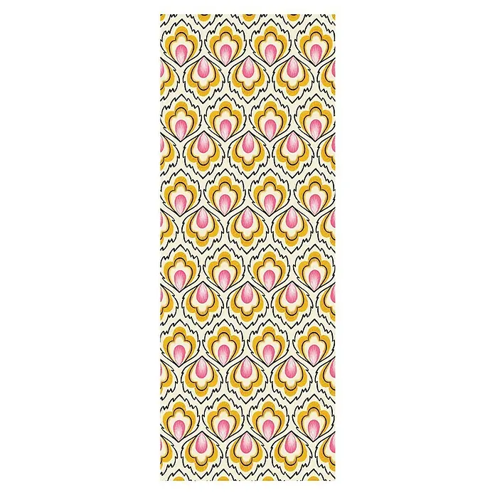 Cricut Joy Papier Deluxe Paper - 10 Stk., By Design, 30 x 11,5 cm, Cricut Schneideplotter - Gelb-pinkfarbenes Stoffmuster mit stilisierten Blütenblättern für kreative Nähprojekte und modische Akzente.