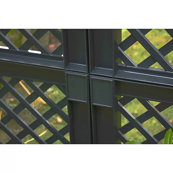 KHW Pflanzkasten - Außenmaß (L x B x H): 100 x 43 x 140 cm, Kunststoff, Anthrazit, Mit Spalier, 2 Stk. - Dunkelgraue Kunststoff-Gartenzaunplatte, zeigt eine Verbindungsstelle für modulare Montage.
