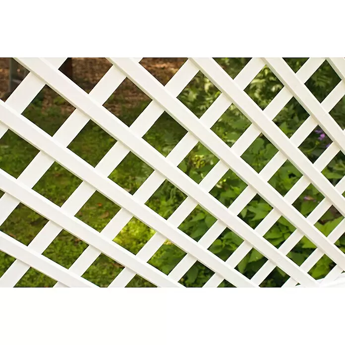 KHW Pflanzkasten - Außenmaß (L x B x H): 100 x 43 x 140 cm, Kunststoff, Weiß - Weißes Ziergitter mit diagonalem Kreuzmuster.