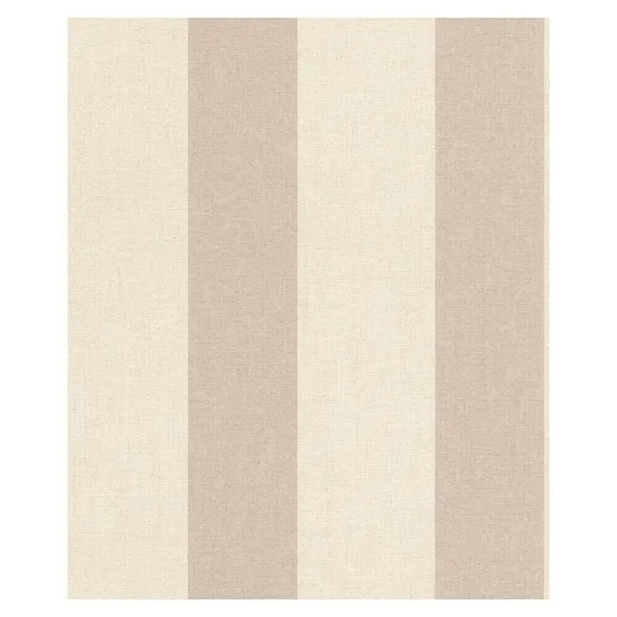Rasch Florentine III Vliestapete - Leinen, Streifen, 10,05 x 0,53 m - Stilvolle gestreifte Tapete in Beige- und Grautönen mit dezenter Textur, ideal für eine elegante Wandgestaltung im Wohnbereich.