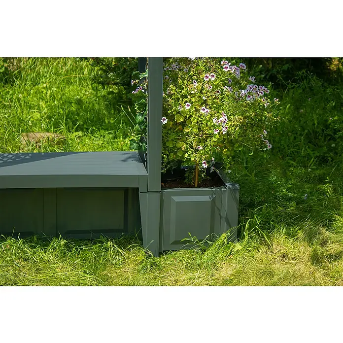 KHW Gartenbank Brüssel - B x T x H: 174 x 49 x 207 cm, Anthrazit - Die graue Gartenbank mit integriertem Pflanzkasten fügt sich nahtlos in jede grüne Umgebung ein und bietet Stauraum unter der Sitzfläche.