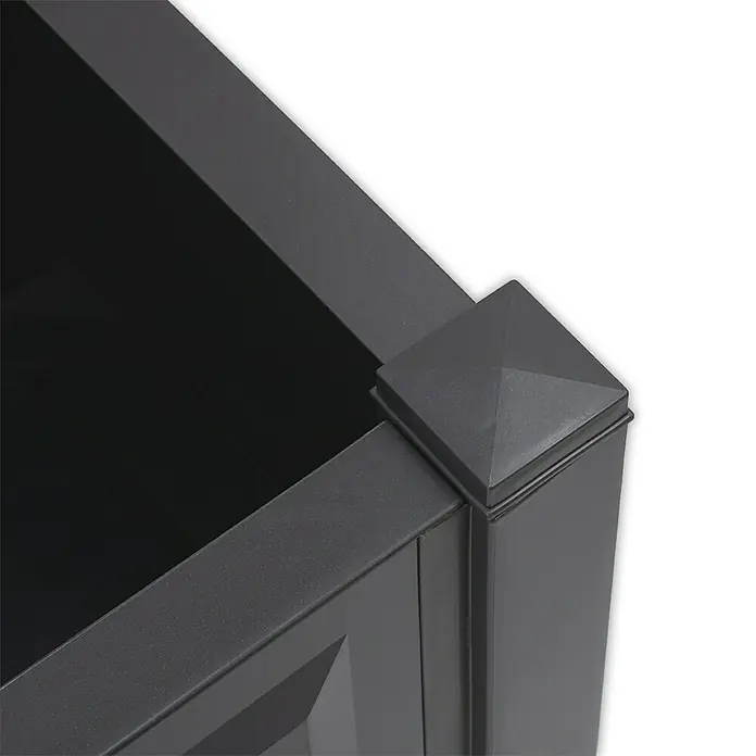 KHW Gartenbank Berlin - B x T x H: 174 x 49 x 41 cm, Anthrazit - Nahaufnahme einer stilvollen, grauen Gartenbox mit eleganten Eckverzierungen, ideal für die Aufbewahrung im Außenbereich.