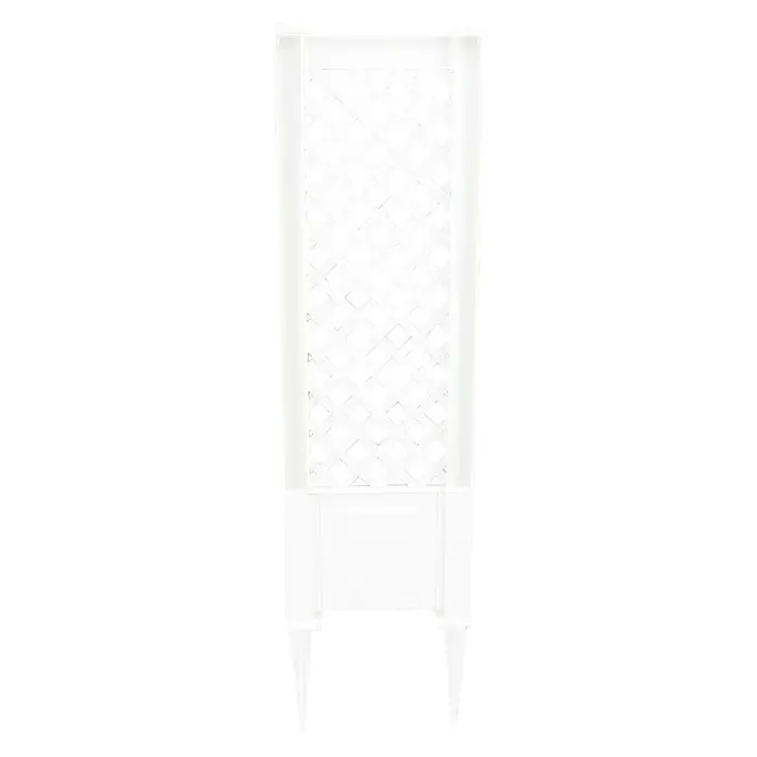 KHW Rankgitter - L x H: 43 x 137 cm, Weiß - Ein vertikaler, weißer Pflanzturm mit einem Gittermuster und integriertem Pflanzkasten. Ideal für den Garten oder Balkon.