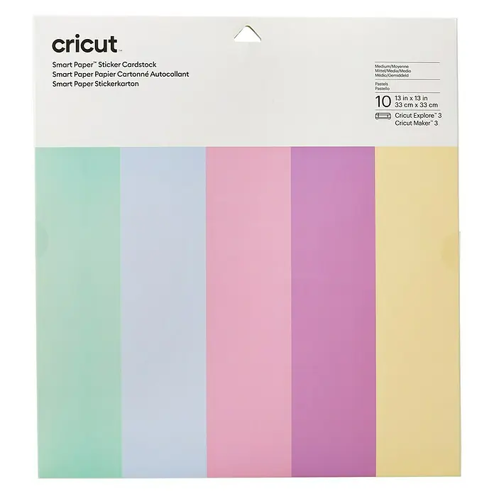Cricut Aufkleber Smart Paper Sticker Cardstock - 10 Stk., Pastels, 33 x 33 cm - Das Cricut Smart Paper Sticker Cardstock-Set mit 10 Blatt in sanften Pastellfarben, ideal für Bastelprojekte mit Cricut Explore 3 oder Maker 3.
