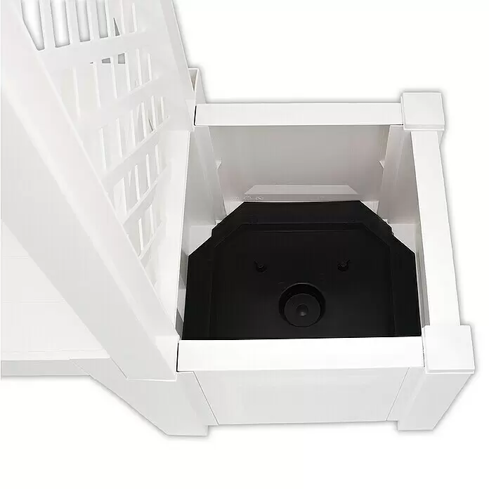 KHW Gartenbank Brüssel - B x T x H: 174 x 49 x 207 cm, Weiß - Weißer Pflanzkasten innen mit schwarzem Kunststoffeinsatz für Pflanzen und integriertem Wasserspeicher.