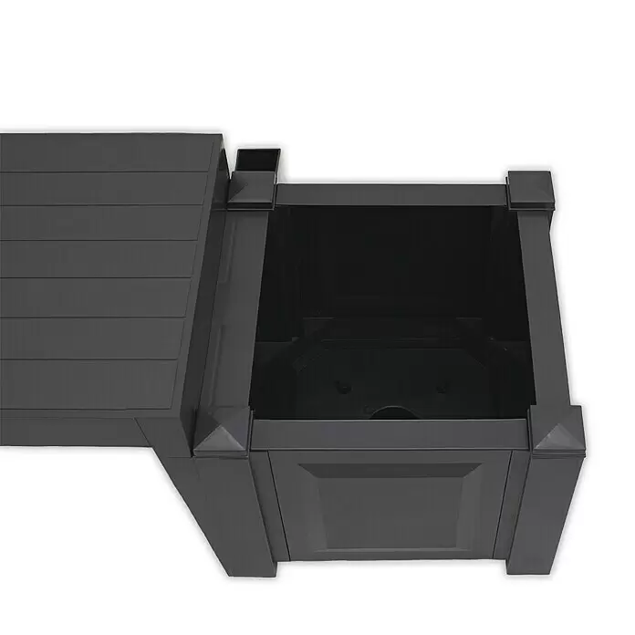KHW Gartenbank Berlin - B x T x H: 174 x 49 x 41 cm, Anthrazit - Dunkelgrauer modularer Pflanzkasten mit seitlicher Lamellenplatte, zeigt die offene Oberseite und interne Struktur.