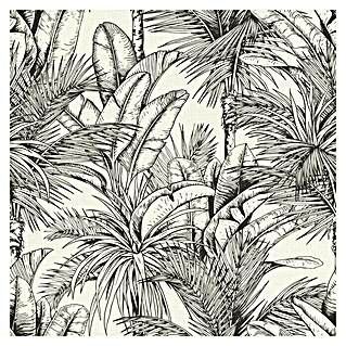 Rasch Salsa Vliestapete Palmen (Schwarz-Weiß, Floral, 10,05 x 0,53 m)