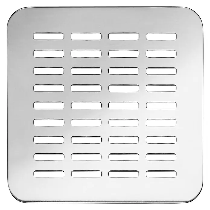 Roca Plato de ducha Calipso - L x An: 70 x 120 cm, Material compuesto, Blanco - Rejilla de ventilación cuadrada plateada con un diseño elegante de aberturas rectangulares para una óptima circulación del aire.