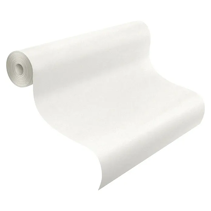 Rasch Wallton Vliestapete Makulaturvlies - Weiß, Uni, 25 x 0,75 m, Grammatur: 150 g/m² - Eine Rolle glatte, weiße Tapete, teilweise abgerollt, mit einem modernen und minimalistischen Look für die Inneneinrichtung.