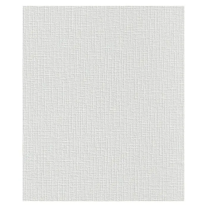 Rasch Wallton Vliestapete Grobe Leinenstruktur - Weiß, Uni, 25 x 1,06 m - Nahaufnahme einer weißen Vinyltapete mit einer feinen, quadratischen Textur, ideal für moderne Innenräume und Wanddekoration.