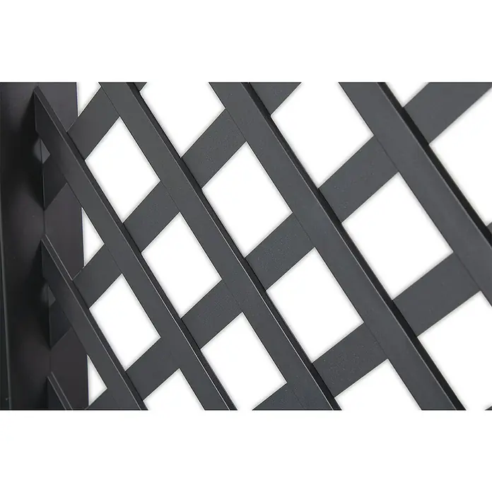 KHW Gartenbank Kopenhagen - B x T x H: 174 x 49 x 139 cm, Anthrazit - Nahaufnahme eines schwarzen Weinregals, das ein stilvolles und modernes Design mit klaren Linien und einem schachbrettartigen Muster aufweist.