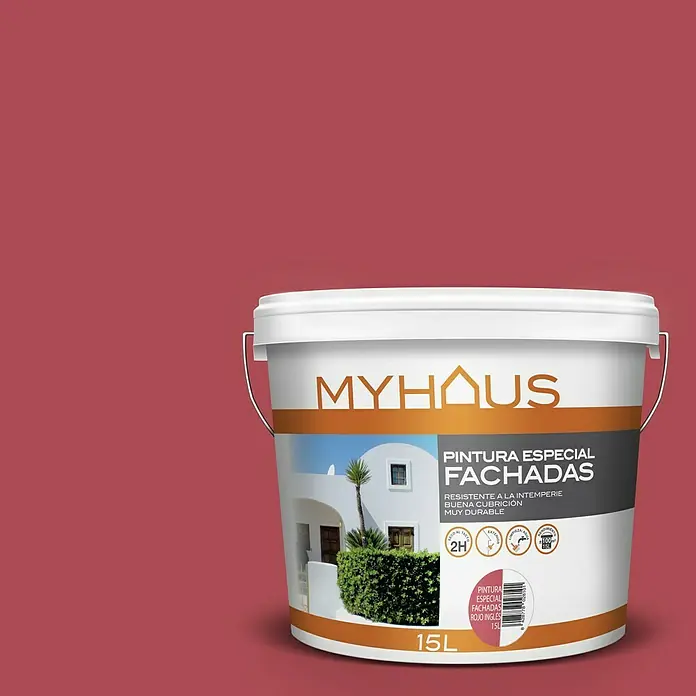 Pintura para fachadas de acrilato puro Myhaus - Rojo, 15 l - Un cubo de pintura para fachadas de Myhaus, especialmente diseñado para exteriores. La pintura es resistente y duradera.