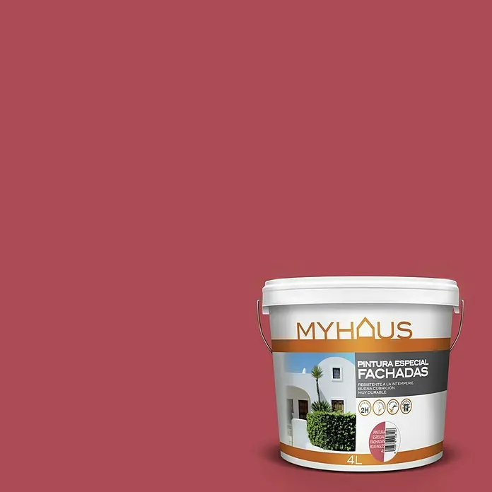Pintura para fachadas de acrilato puro Myhaus - Rojo inglés, 4 l - Bote de pintura para fachadas MyHous, pintura especial para fachadas exteriores, resistente a la intemperie, de buena cubrición y muy duradera.