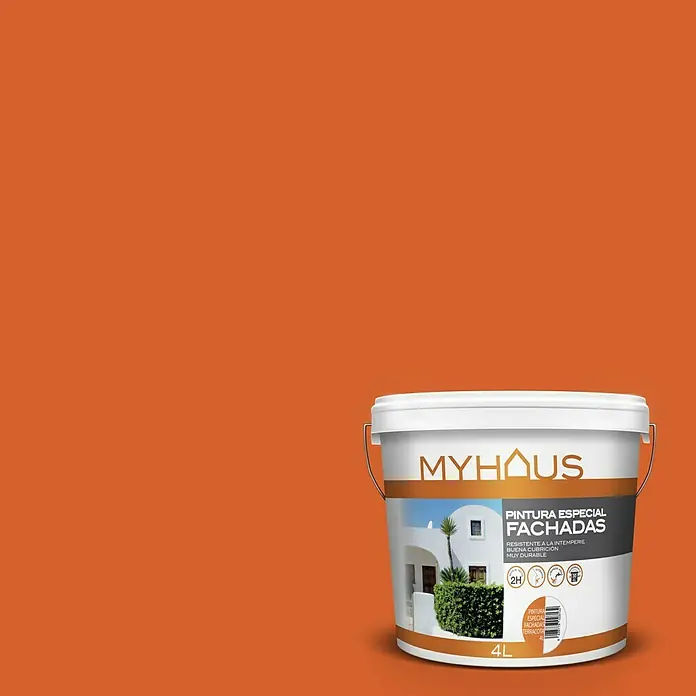 Pintura para fachadas de acrilato puro Myhaus - Terracota, 4 l - Bote de pintura Myhous especial fachadas, terracota, 4L. Pintura de fachada de alta calidad para exteriores, resistente y duradera.