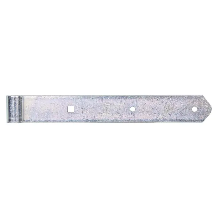 Stabilit Scharnier - L x B: 300 x 37 mm, Stärke: 5 mm, Verzinkt - Nahaufnahme eines Metallbandes, möglicherweise ein Bau- oder Befestigungselement, mit Öffnungen und einer robusten Textur.