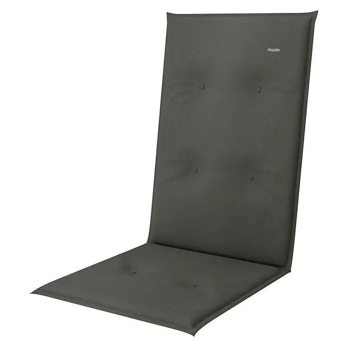 Doppler Gartenmöbel-Auflage Look - Anthrazit, L x B x H: 119 x 48 x 4 cm - Hier ist ein graues Doppler-Sitzkissen für Stühle mit Knöpfen zur Befestigung und einer hohen Rückenlehne.