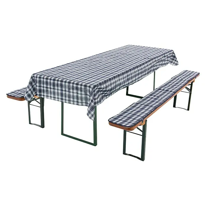 Doppler Bierbankauflagen-Set - Weiß/Blau, Passend für: 50 cm Tischbreite - Festzeltgarnitur mit blau-weiß karierter Tischdecke und Sitzkissen. Ideal für Gartenpartys und Veranstaltungen im Freien.