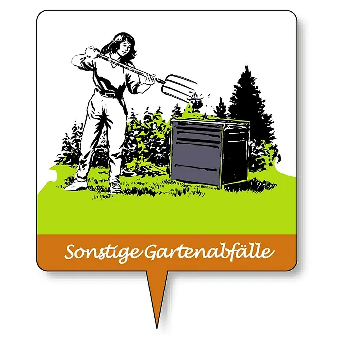 KHW Komposter - 340 l, 75 x 75 x 87 cm - Sonstige Gartenabfälle: Eine Person mit einer Mistgabel, die Gartenabfälle in einen Kompostbehälter wirft.