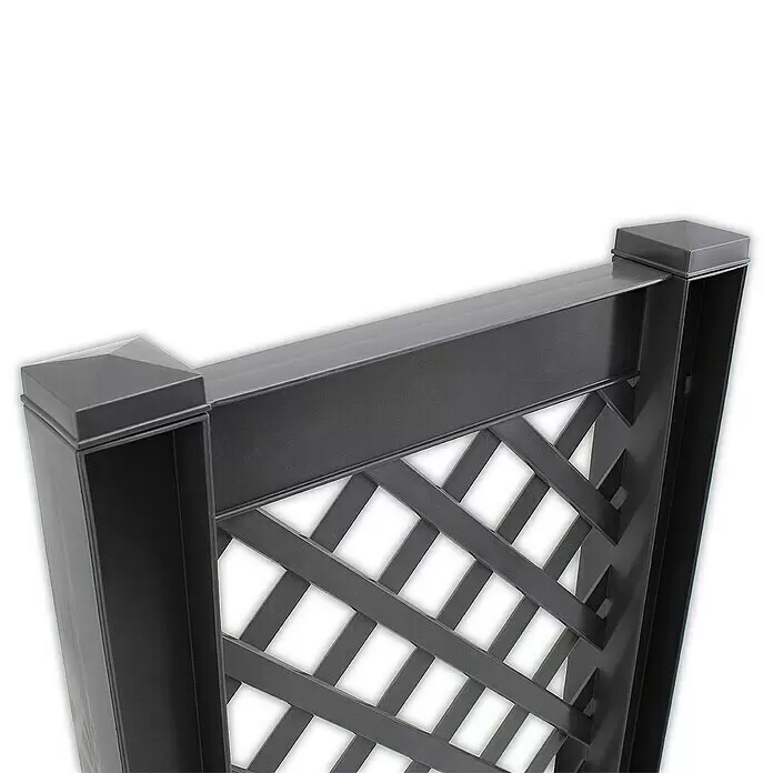 KHW Rankgitter - L x H: 43 x 137 cm, Anthrazit - Stabiles, dunkelgraues Kunststoff-Rankgitter mit Rautenmuster und Pfostenkappen.