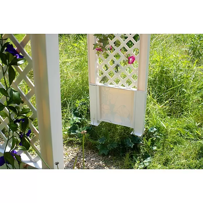 KHW Rosenbogen - Weiß, 100 x 43 x 207 cm - Weißes Kunststoff-Gartenspalier mit Rankgitter, Kletterpflanzen stützend.