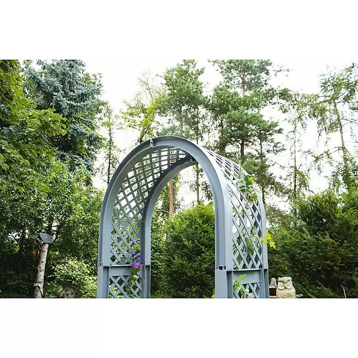 KHW Rosenbogen - Grau, 100 x 43 x 207 cm - Grauer Gartenbogen mit Spaliergitter.