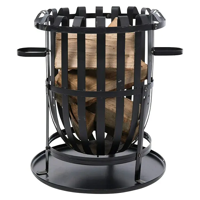 RedFire Grill-Feuerkorb Dallas - Schwarz, Durchmesser: 40 cm - Ein rustikaler Feuerkorb aus Metall, gefüllt mit Holzscheiten, für gemütliche Abende im Freien. Das robuste Design sorgt für Wärme und Atmosphäre.