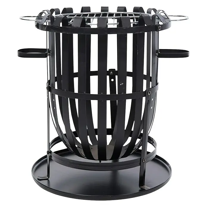 RedFire Grill-Feuerkorb Dallas - Schwarz, Durchmesser: 40 cm - Abgebildeter robuster, schwarzer Metall-Feuerkorb mit Griffen und einem Gitterrost. Perfekt für gemütliche Abende im Freien.