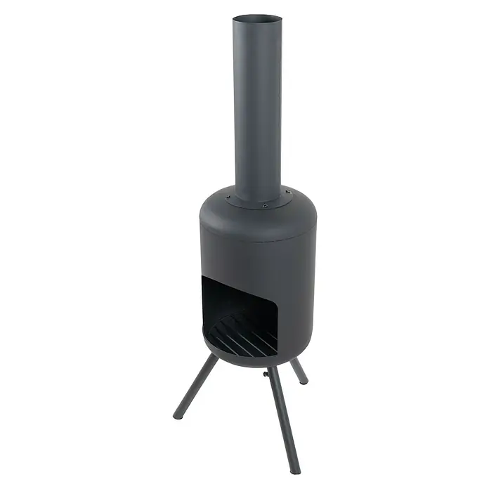RedFire Gartenkamin Fuego - Ø x H: 30 x 115 cm, Stahl - Schwarzer Chiminea-Gartenkamin mit schlankem Rauchrohr und drei robusten Beinen für den Außenbereich.