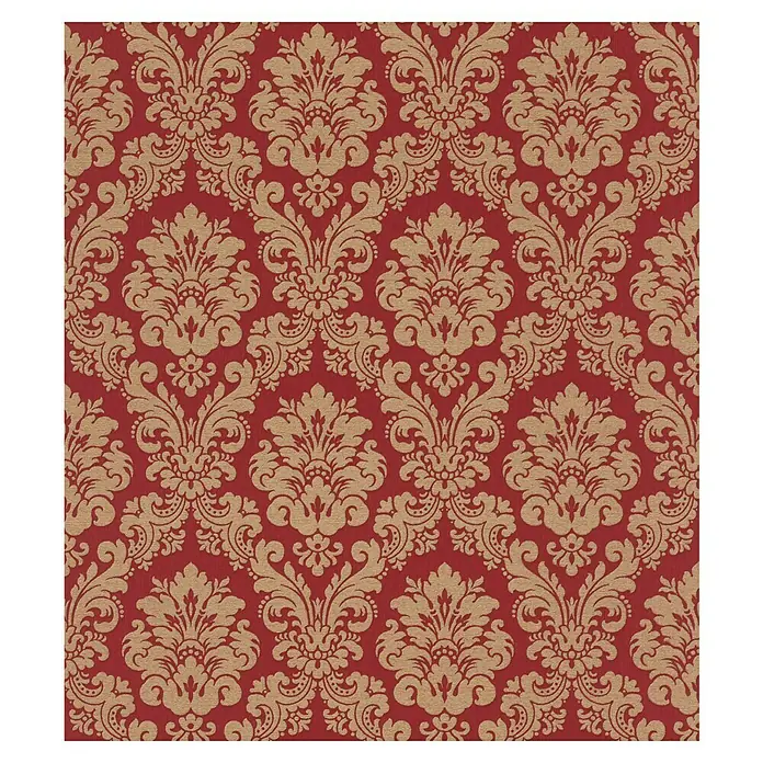 Rasch Trianon XIII Vliestapete Barock - Rotgold, Ornament, 10,05 x 0,53 m - Rote Tapete mit goldenem Damastmuster, ideal für klassische und elegante Innenräume. Verleiht jedem Raum eine luxuriöse Note.