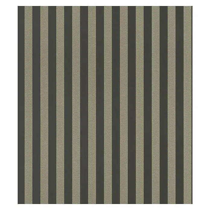 Rasch Trianon XIII Vliestapete - Schwarzgold, Streifen, 10,05 x 0,53 m - Ein nahtloser Stoff mit vertikalen Streifen in Grau und Beige, der eine elegante Textur und ein vielseitiges Design für verschiedene Anwendungen bietet.