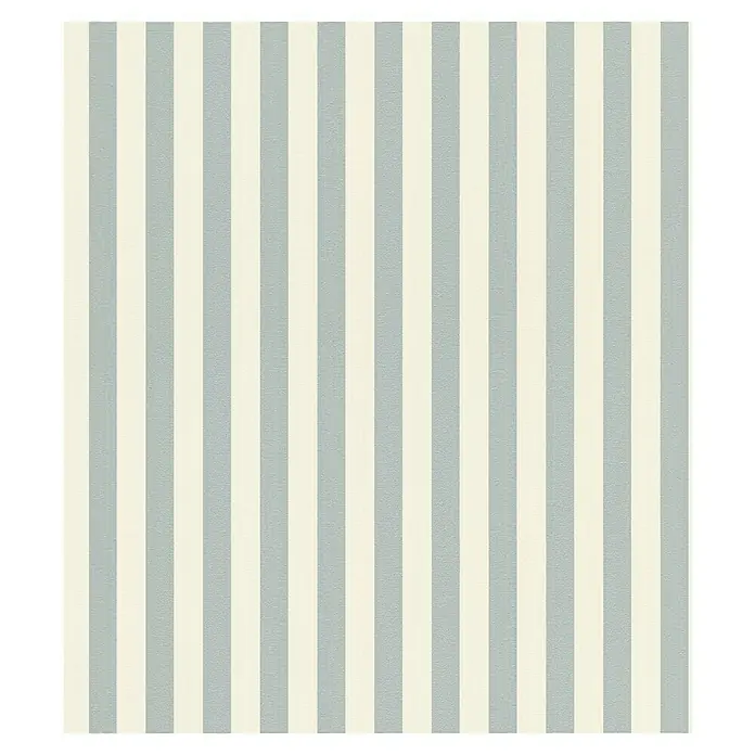 Rasch Trianon XIII Vliestapete - Blau-Weiß, Streifen, 10,05 x 0,53 m - Nahaufnahme eines Stoffes mit hellblauen und cremefarbenen vertikalen Streifen, der eine elegante Textur zeigt.