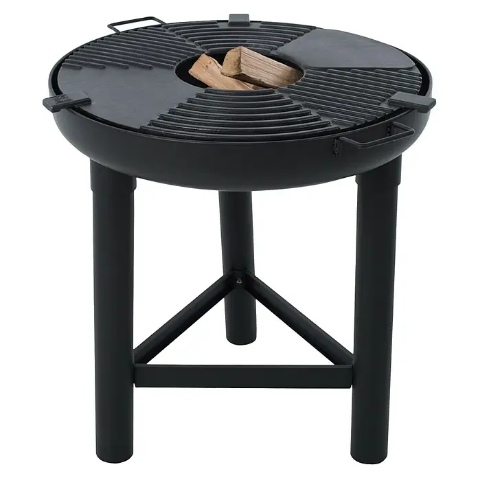 RedFire Plancha-Grill - Ø x H: 72 x 68 cm, Stahl, Schwarz - Stilvoller schwarzer Grill mit Holzscheiten, perfekt für gemütliche Grillabende im Freien.