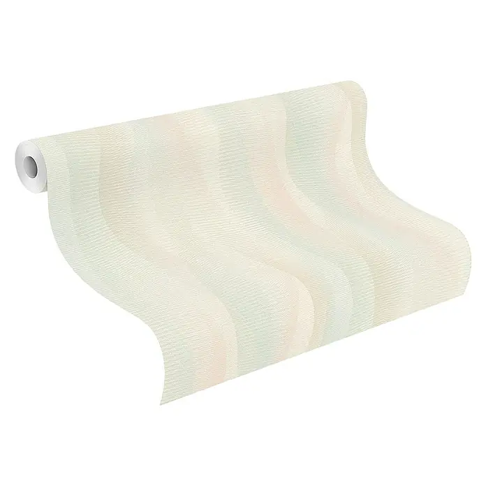 Rasch Tapetenwechsel 2 Vliestapete - Creme, Wellen, 10,05 x 0,53 m - Die Tapetenrolle in hellem Beige mit subtilem Muster eignet sich perfekt zur Wandgestaltung.