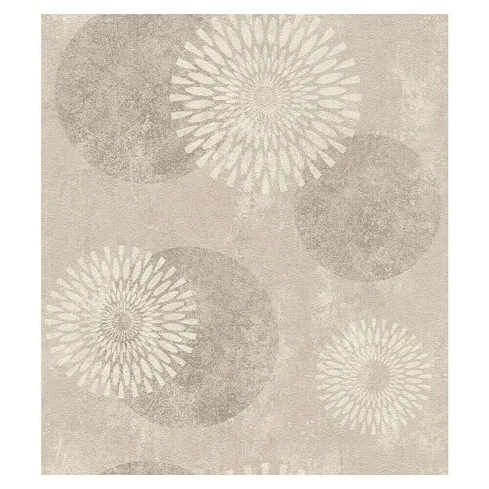 Rasch Tapetenwechsel 2 Vliestapete Kreise - Taupe hell, Grafisch, 10,05 x 0,53 m - Abstraktes Muster mit stilisierten Blüten und Kreisen in dezenten Beige- und Grautönen, ideal für moderne Wandgestaltung.