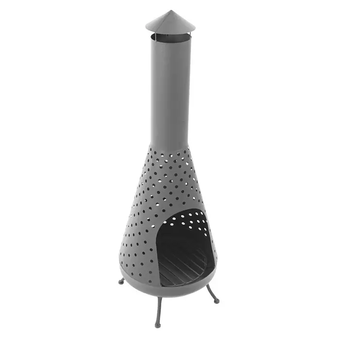 RedFire Gartenkamin Napa - Ø x H: 35 x 108 cm, Stahl - Grauer Chiminea-Kamin mit rundem Design und dekorativen Löchern für den Außenbereich.