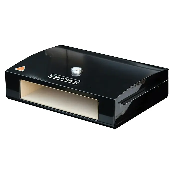 Bakerstone Pizzaofen - L x B x H: 41,8 x 58,5 x 15,9 cm, Passend für: 3-Brenner Grills / Holzkohlegrills - Nahaufnahme eines BakerStone Pizzaofens, der ein schnelles und einfaches Backen von Pizza ermöglicht.\n