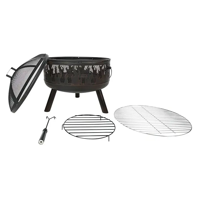 RedFire Feuerschale Blazer - Durchmesser: 61 cm, Stahl - Feuerstelle mit Zubehör, inklusive Abdeckung, Grillroste und Werkzeug für ein komplettes Outdoor-Erlebnis. Ideal für Gartenpartys.