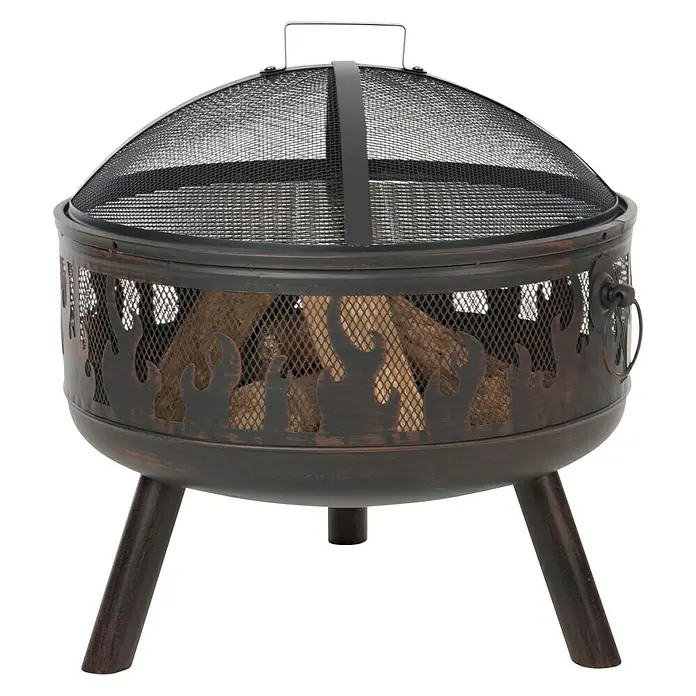 RedFire Feuerschale Blazer - Durchmesser: 61 cm, Stahl - Feuerstelle mit Netzabdeckung und Flammenmuster. Ideal für Garten und Terrasse, um Lagerfeueratmosphäre zu schaffen.