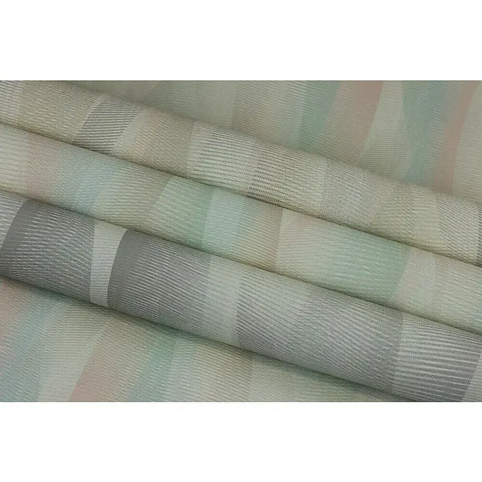 Rasch Tapetenwechsel 2 Vliestapete - Beige, Wellen, 10,05 x 0,53 m - Ein bezauberndes Foto von Stoffbahnen mit einem subtilen, gestreiften Muster in sanften Pastelltönen, die eine ruhige Eleganz ausstrahlen.