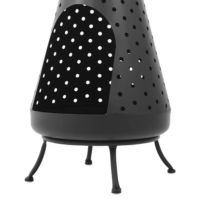 RedFire Gartenkamin Napa - Ø x H: 35 x 108 cm, Stahl - Ein schwarzer, perforierter Kaminofen mit drei Beinen für den Außenbereich, ideal für gemütliche Abende im Garten oder auf der Terrasse.
