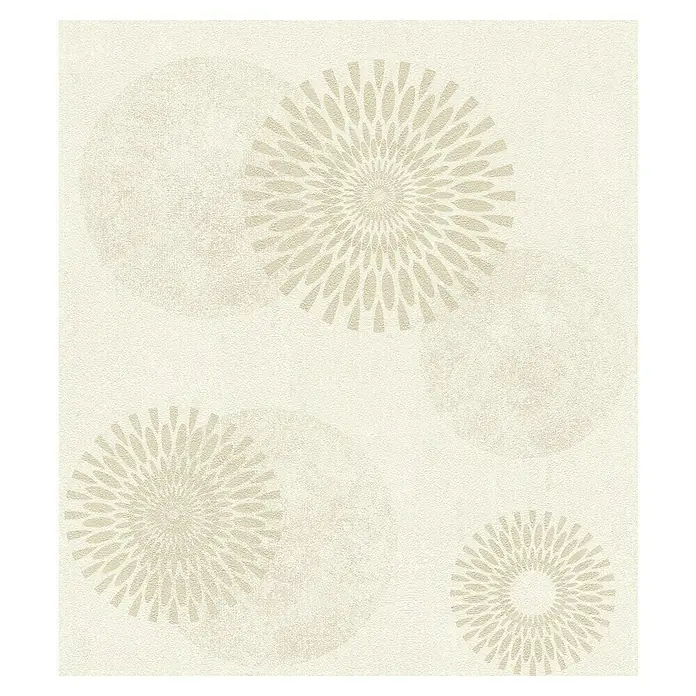 Rasch Tapetenwechsel 2 Vliestapete Kreise - Cremegold, Grafisch, 10,05 x 0,53 m - Ein strukturiertes Hintergrundbild mit floralen Kreismotiven in sanften Beigetönen.