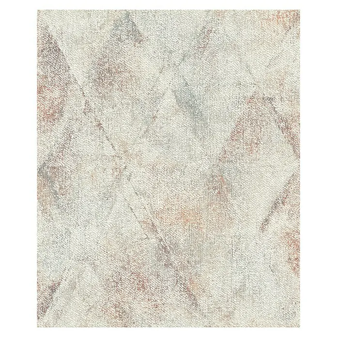 Rasch Tapetenwechsel 2 Vliestapete Vintage - Terra, Grafisch, 10,05 x 0,53 m - Nahaufnahme eines Teppichs mit abstraktem Design, das eine strukturierte Oberfläche und gedämpfte Farben zeigt.