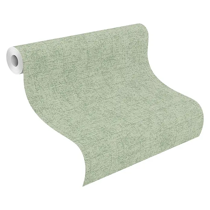 Rasch Tapetenwechsel 2 Vliestapete Textiloptik - Grün, Uni, 10,05 x 0,53 m - Nahaufnahme einer Tapetenrolle mit Textur und neutralem Farbton, ideal für die Inneneinrichtung.\n