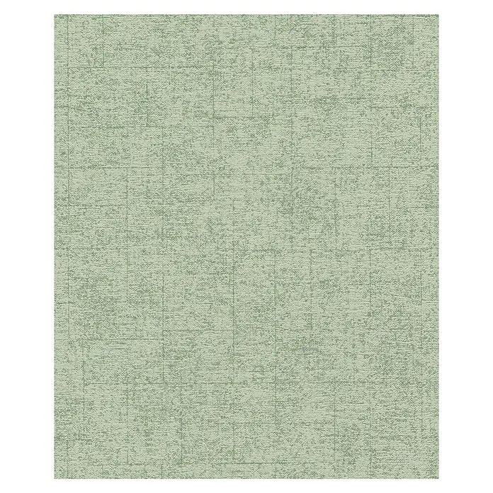 Rasch Tapetenwechsel 2 Vliestapete Textiloptik - Grün, Uni, 10,05 x 0,53 m - Das Bild zeigt ein Textilmuster mit einer subtilen, grünlichen Farbgebung und einer feinen, unregelmäßigen Struktur, die eine textile Oberfläche imitiert.