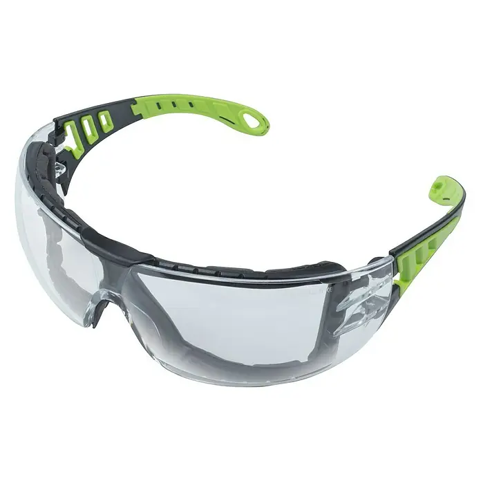 Wisent Schutzbrille - Weicher Nasensteg - Schutzbrille mit klaren Gläsern und grünem Bügel, bietet optimalen Augenschutz bei der Arbeit.