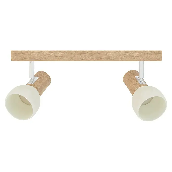 Spotlight Deckenstrahler Svenda - 120 W, L x B x H: 37 x 9 x 18 cm, Eiche, E27 - Deckenleuchte mit zwei Strahlern, Holz und Weiß kombiniert, modernes Design für Innenräume.\n