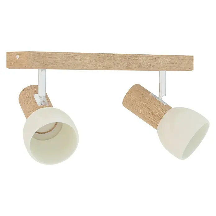 Spotlight Deckenstrahler Svenda - 120 W, L x B x H: 37 x 9 x 18 cm, Eiche, E27 - Diese Leuchte verfügt über zwei bewegliche Lampenköpfe an einer Holzstange, die ein warmes und gerichtetes Licht erzeugt.