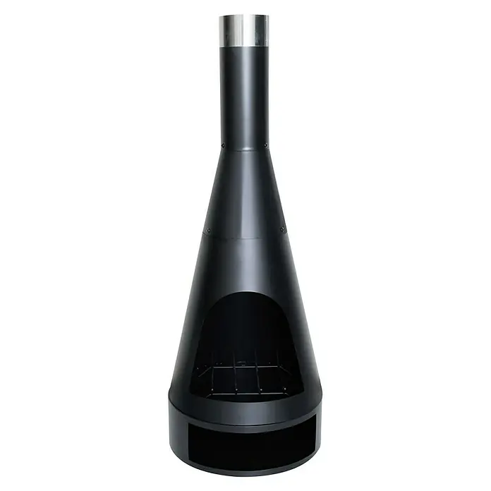 RedFire Gartenkamin Kingston - Ø x H: 44 x 120 cm, Stahl - Schwarzer Chimenea-Terrassenheizer mit Metalleinsatz und silbernem Rauchabzug, ideal für stilvolle Wärme im Freien.